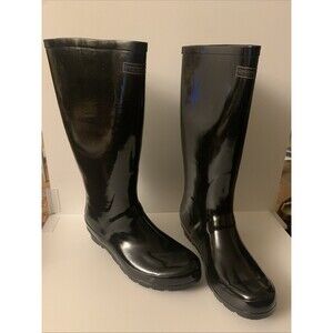 New London Fog Thames Boots Tall Waterproof Shiny Black Sz 9 Rain